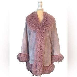 RARE Vintage Marvin Richards Mauve Leather Mongolian Lamb Fur Penny Lane Coat